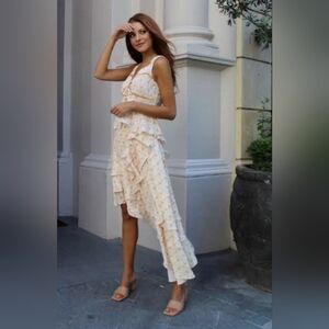 EUC Amy Lynn Asymmetrical Geometric Tank and Skirt Set in Yellow, Cream & Orange